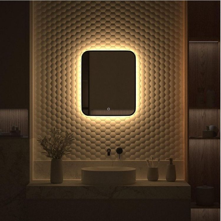 Зеркало Defesto Aura 50х60 DF 2973S с подсветкой 19W-3000K/Сенсорный выключатель/Теплый белый свет/Черная рама