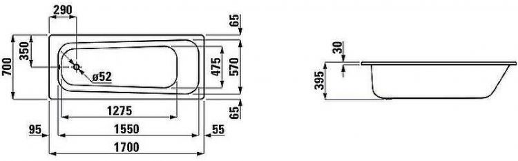 Стальная ванна Laufen Pro 170х70 2.2495.0.000.040.1 с шумоизоляцией без антискользящего покрытия Стальная ванна Laufen Pro 170х70 2.2495.0.000.040.1 с шумоизоляцией без антискользящего покрытия