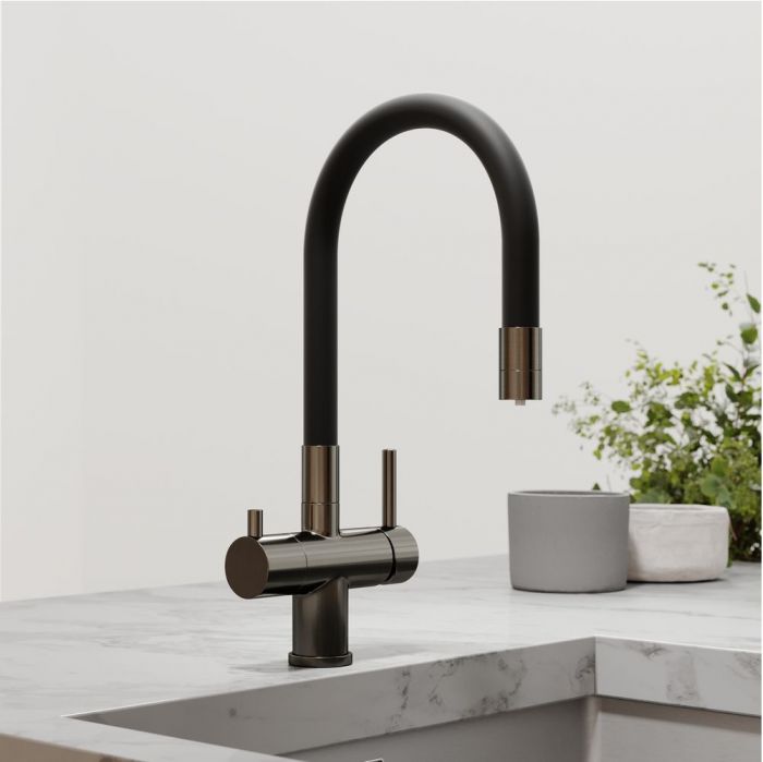 Смеситель для кухни Sancos Lucia с гибким изливом, цвет вороненая сталь/черный, SC4004GG