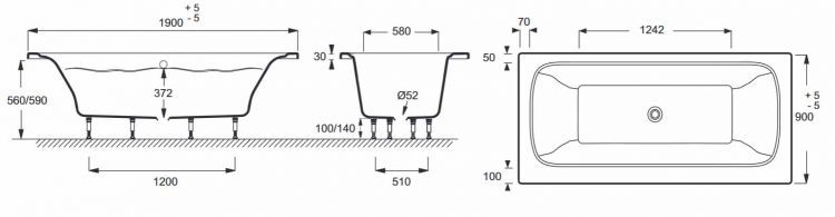 Схема ванны Elite E6D033RU-00 190x90 Схема ванны Elite E6D033RU-00 190x90