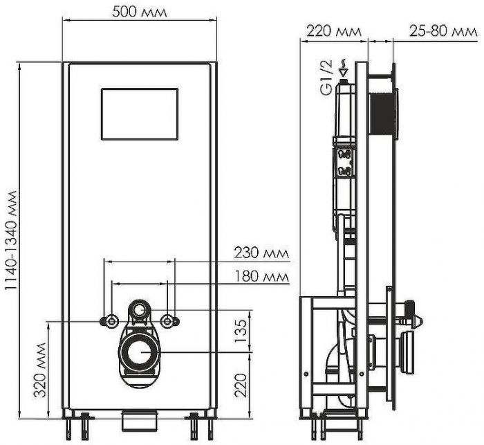 Инсталляция WasserKRAFT Glan 66TLT.010.ME.BL.CH01 для унитаза Черное стекло с клавишей смыва Хром