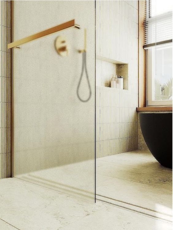 Душевая перегородка Maybah Glass MGD-737-3ш 890x1950 в широком профиле Золото стекло сатиновое