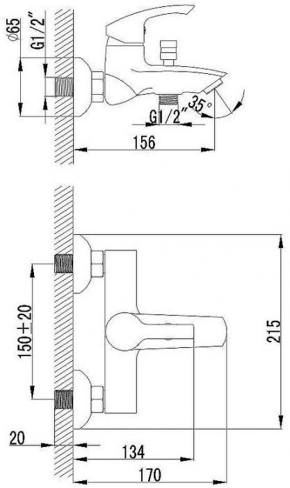 Смеситель для ванны Lemark Plus Strike LM1102C Хром