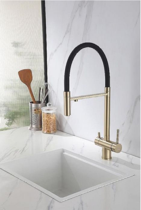 Смеситель для кухни Abber Wasser Kreis AF81141G Золото матовое Черный матовый