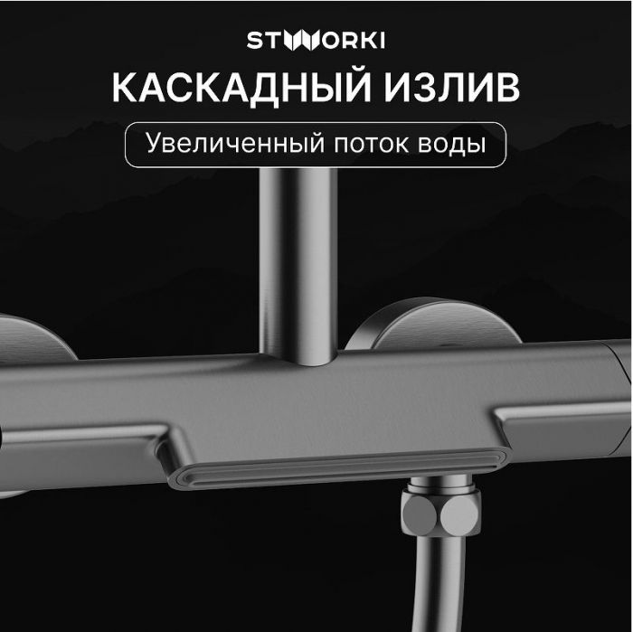 Душевая система STWORKI Лерум S04170GB с термостатом цвет Вороненая сталь