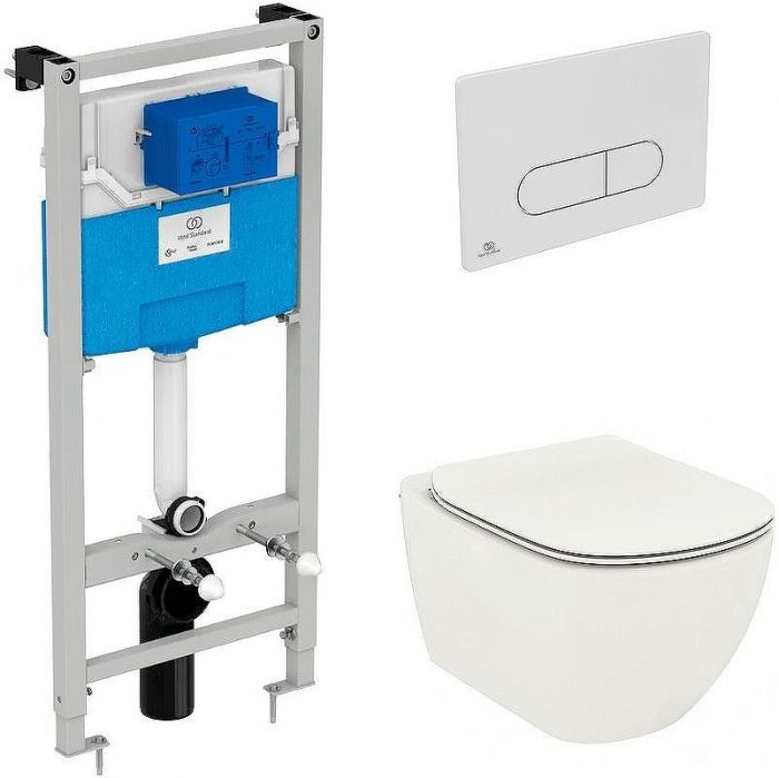 Комплект унитаза с инсталляцией Ideal Standard Tesi Aqua Blade T3868V1/115AC с сиденьем Микролифт и Белой клавишей смыва
