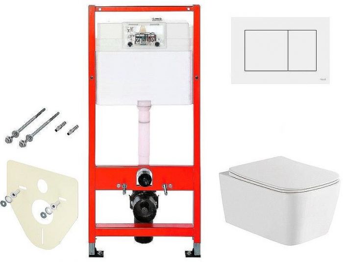Комплект унитаза WellWant Tesoro WWU01111W с инсталляцией Tece Profil 9400413 с сиденьем Микролифт и Белой клавишей смыва