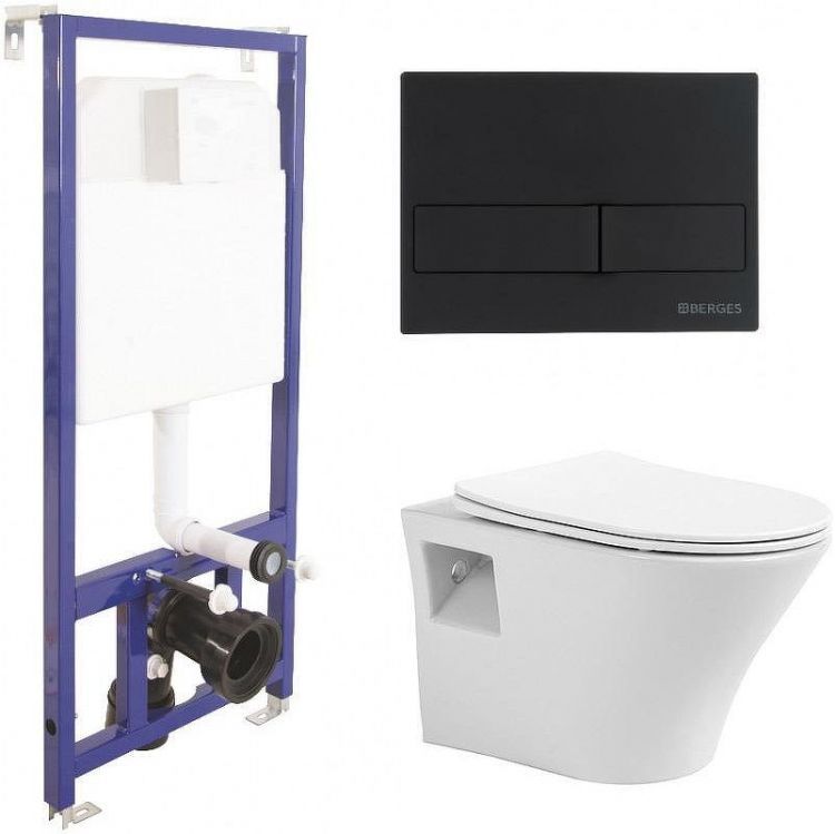 Комплект унитаза Avimano Promotion 1000080 с инсталляцией Berges Novum L5 040215 с сиденьем Микролифт и Черной матовой клавишей смыва