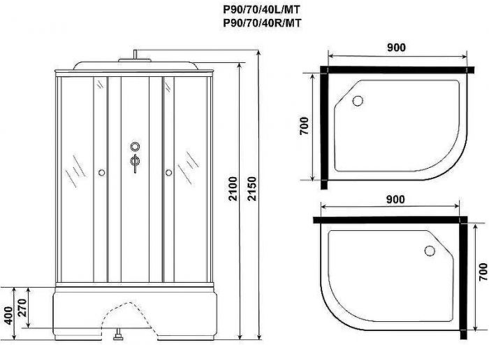 Душевая кабина Niagara Promo 90x70 L P90/70/40L/MT без гидромассажа