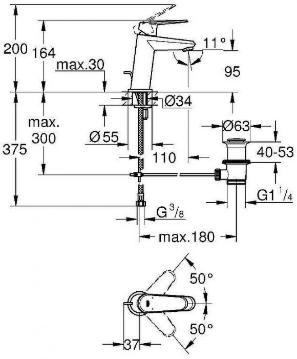 Смеситель для раковины Grohe Eurodisc Cosmopolitan 23049002 Хром