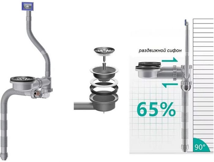 Слив-перелив для кухонной мойки ZorG Lux KC 1 цвет Графит