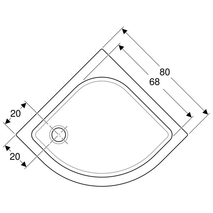Душевой поддон Geberit Renova угловой круглый, 80х80 см [652200000]