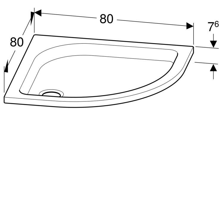 Душевой поддон Geberit Renova угловой круглый, 80х80 см [652200000]