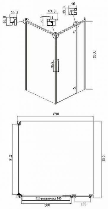 Душевой уголок Ambassador Royal 90x90 18015108-L профиль Хром стекло прозрачное с рисунком