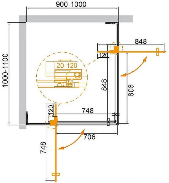 Душевой уголок Cezares Slider 110х100 SLIDER-AH-2-90/100-100/110-BR-Cr профиль Хром стекло бронзовое