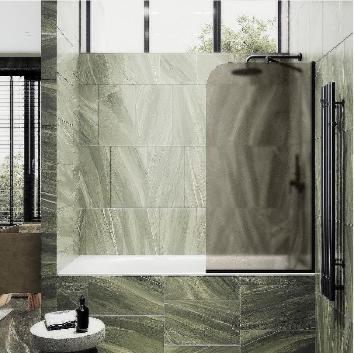 Шторка на ванну Maybah Glass MGV-150-6у 740x1400 в узком профиле Черный стекло бронзовое матовое