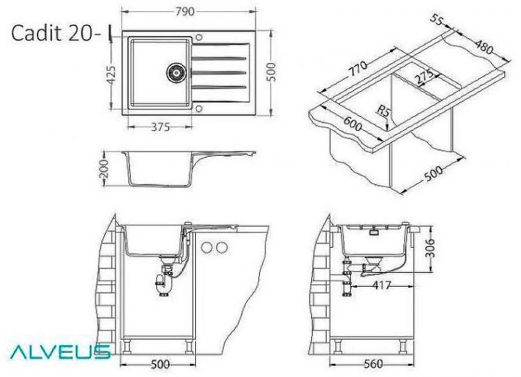 Кухонная мойка Alveus Granital Cadit 20 Beige G55 790x500 1132024 Бежевая
