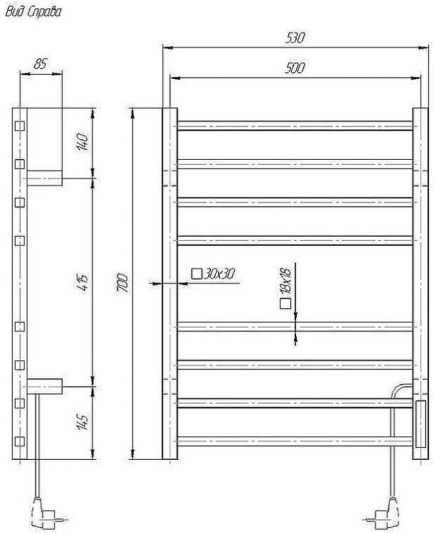 Электрический полотенцесушитель Domoterm Квадро DMT 109-S П8 50x70 TBOX EK R Хром