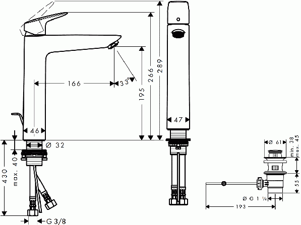 Hansgrohe Logis, Смеситель для раковины, с донным клапаном, Цвет: хром