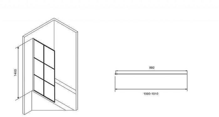 Шторка на ванну Abber Immer Offen 100x140 AG72100B профиль Черный стекло прозрачное
