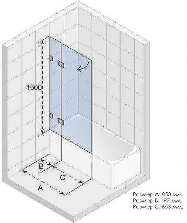 Шторка на ванну Riho VZ Scandic NXT X109V 85 P G001152120 (GX06042C2) профиль Хром стекло прозрачное
