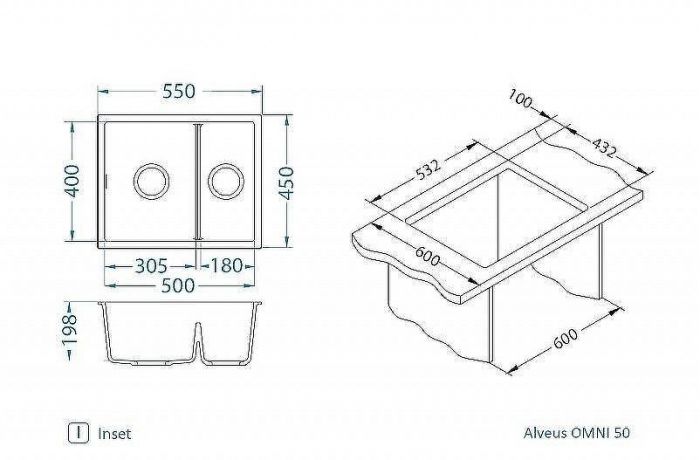 Кухонная мойка Alveus Granital Omni 50 Concrete G81 550x450x198 1150066 Серая