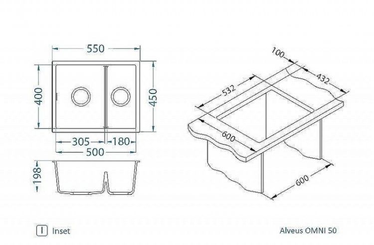 Кухонная мойка Alveus Granital Omni 50 Concrete G81 550x450x198 1150066 Серая Кухонная мойка Alveus Granital Omni 50 Concrete G81 550x450x198 1150066 Серая