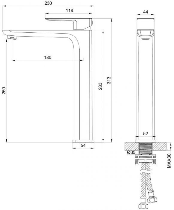 Смеситель для раковины Wonzon & Woghand Edge WW-88239003-CR цвет Хром