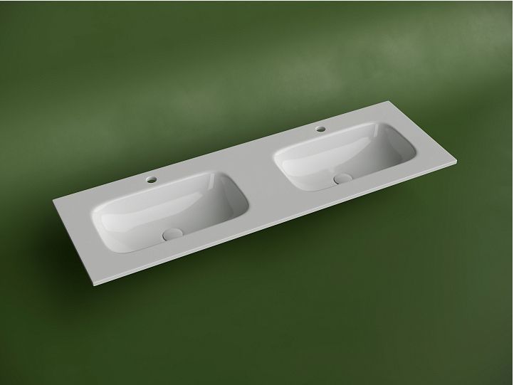 Раковина накладная мебельная CERAMICANOVA Grace прямоугольная, с двумя чашами и отверстиями под смеситель, цвет белый, CN7022