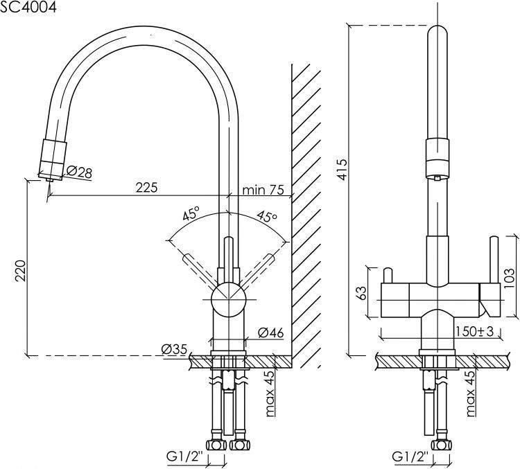 Смеситель для кухни Sancos Lucia с гибким изливом, цвет матовый черный/черный, SC4004MB