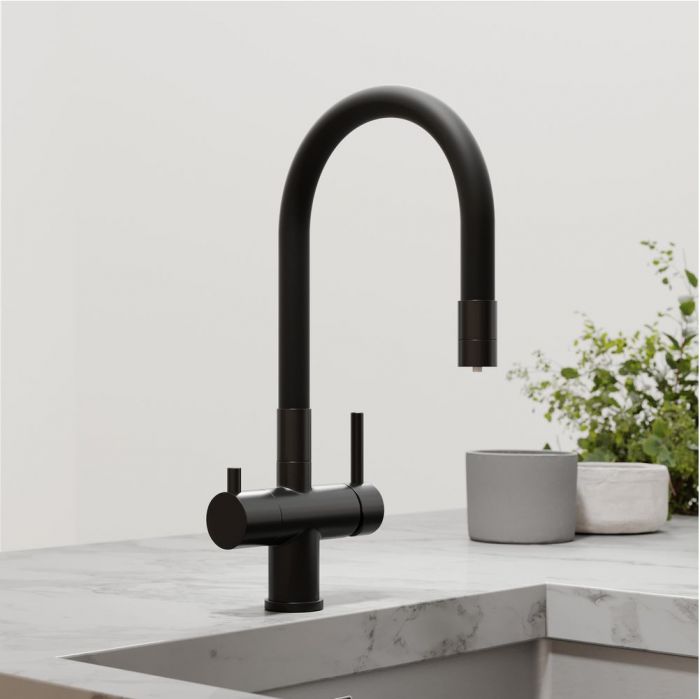 Смеситель для кухни Sancos Lucia с гибким изливом, цвет матовый черный/черный, SC4004MB