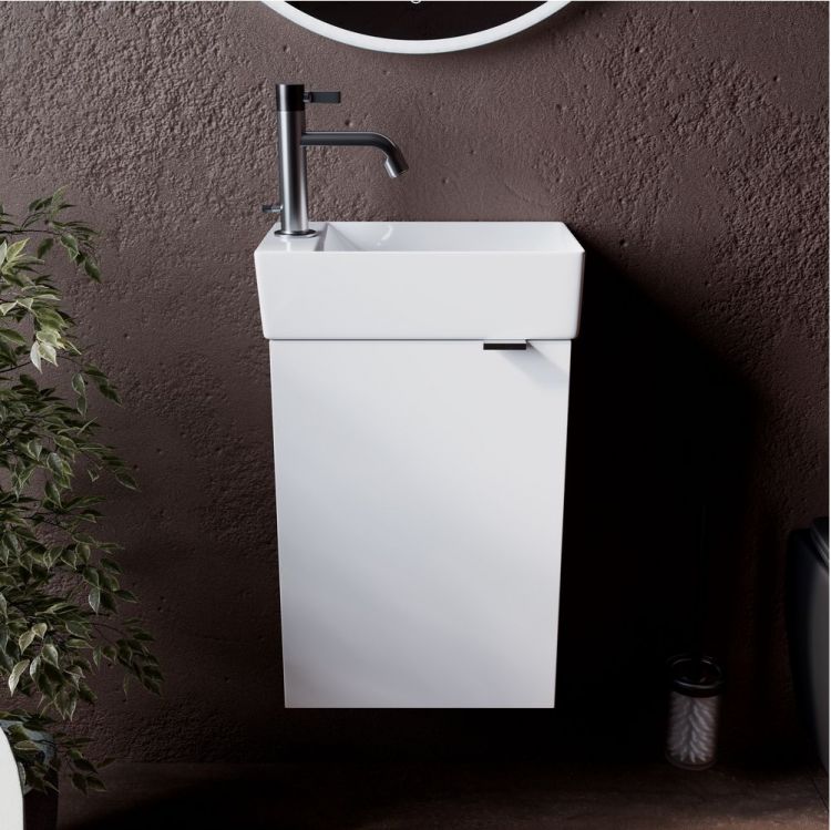 Тумба подвесная SANCOS под раковину Mini, левая, белый глянец 355х205х500, MN35WL