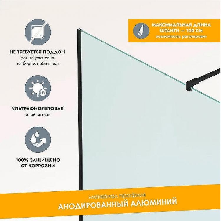 Душевая перегородка Reflexion Walk in 100 RX200100CBL-13 профиль Черный матовый стекло прозрачное Душевая перегородка Reflexion Walk in 100 RX200100CBL-13 профиль Черный матовый стекло прозрачное