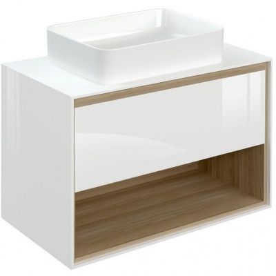 Тумба под раковину Cersanit Louna 80 SP-SZ-LOU80-BL/Wh подвесная Белый глянец дуб Эврика