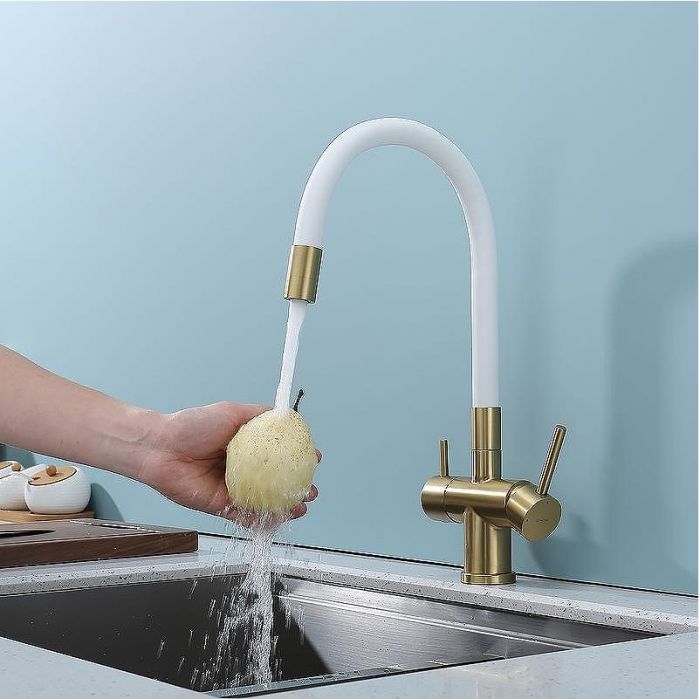 Смеситель для кухни Splenka S70.64.03 Золото матовое Белый