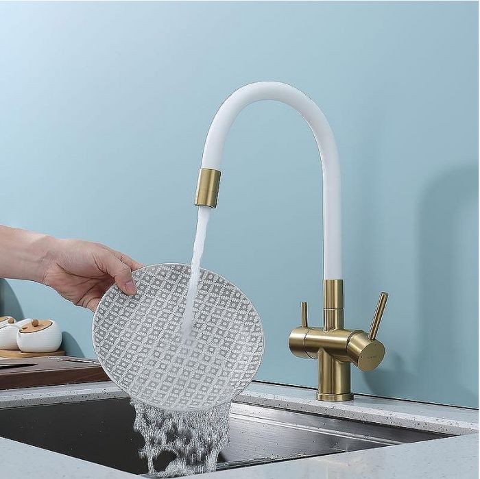 Смеситель для кухни Splenka S70.64.03 Золото матовое Белый