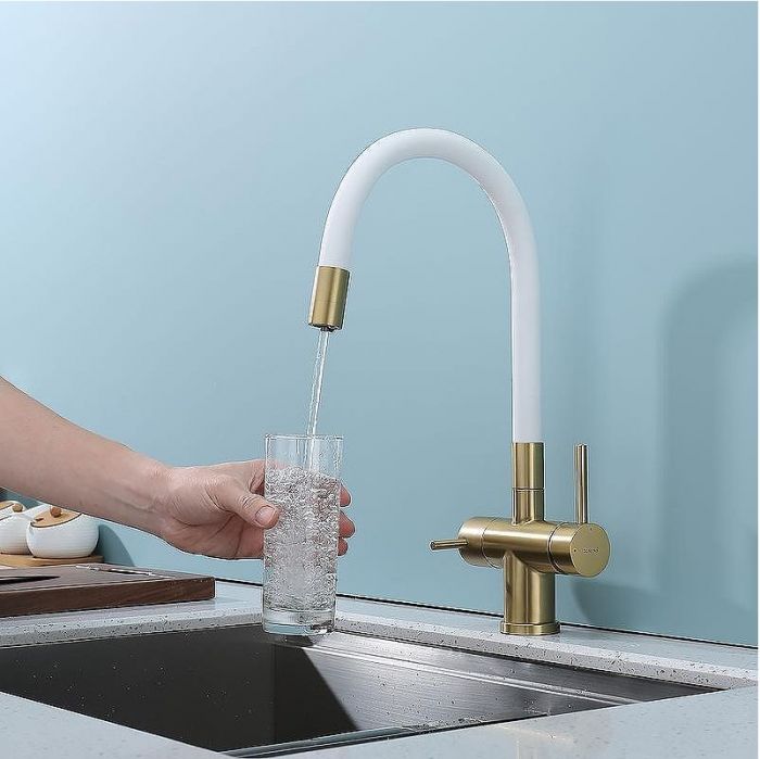 Смеситель для кухни Splenka S70.64.03 Золото матовое Белый