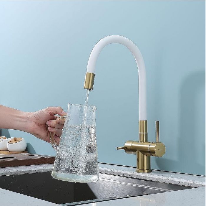 Смеситель для кухни Splenka S70.64.03 Золото матовое Белый