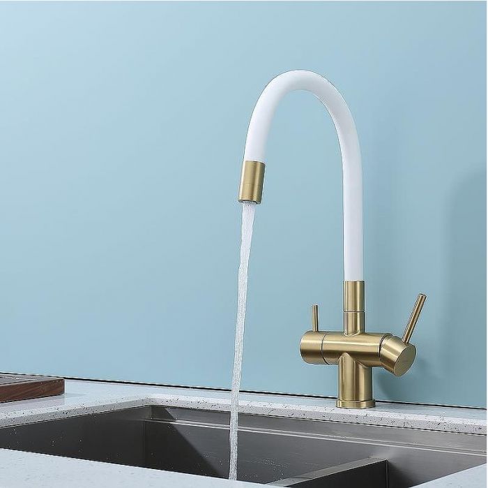 Смеситель для кухни Splenka S70.64.03 Золото матовое Белый