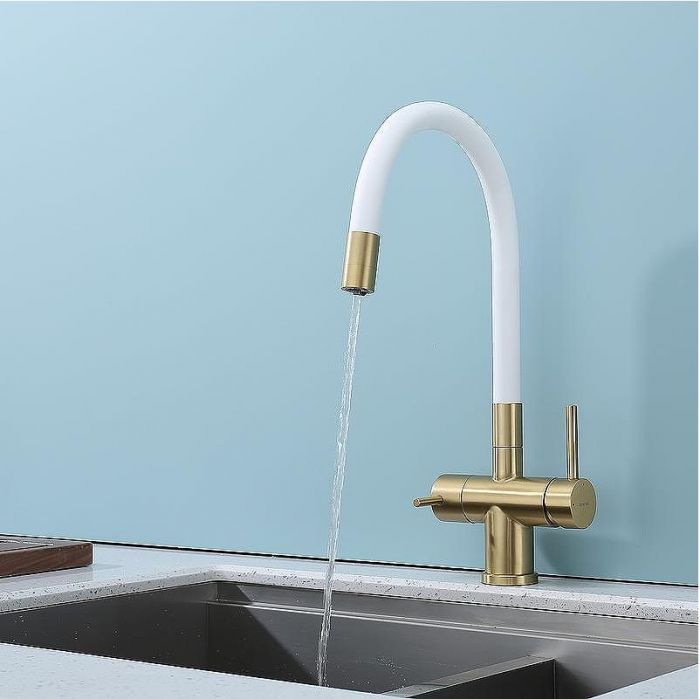 Смеситель для кухни Splenka S70.64.03 Золото матовое Белый