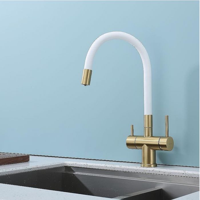 Смеситель для кухни Splenka S70.64.03 Золото матовое Белый