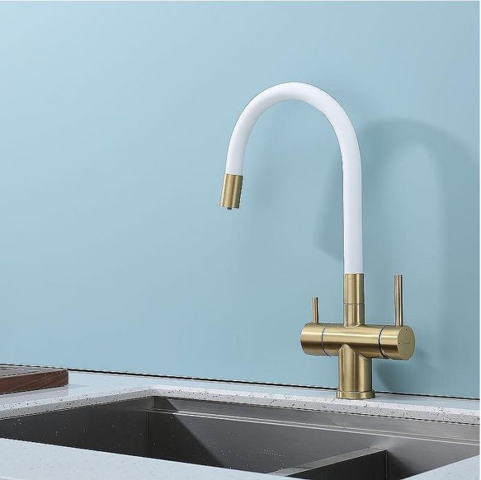 Смеситель для кухни Splenka S70.64.03 Золото матовое Белый