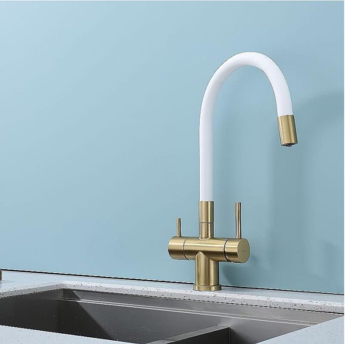 Смеситель для кухни Splenka S70.64.03 Золото матовое Белый