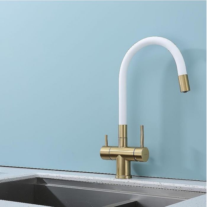 Смеситель для кухни Splenka S70.64.03 Золото матовое Белый