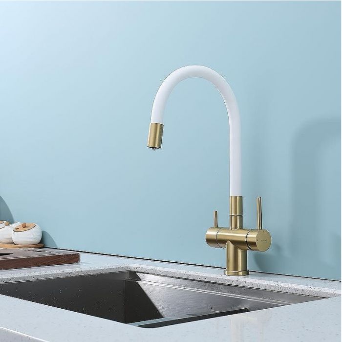 Смеситель для кухни Splenka S70.64.03 Золото матовое Белый