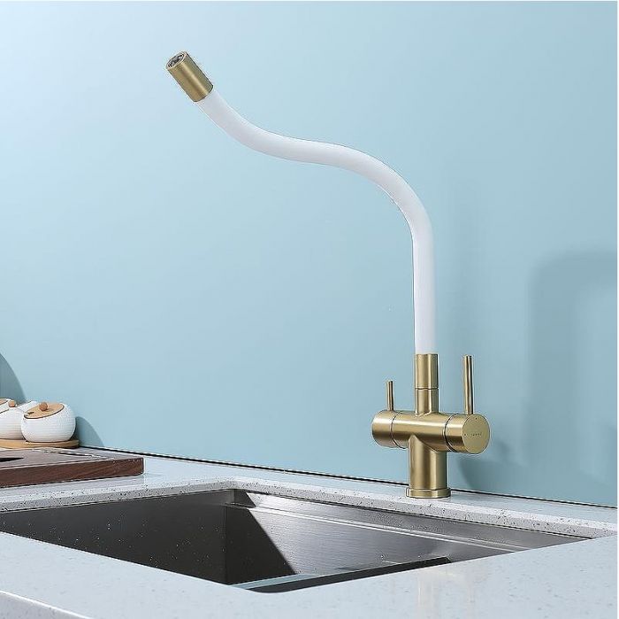 Смеситель для кухни Splenka S70.64.03 Золото матовое Белый