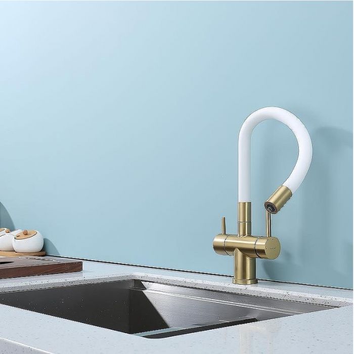 Смеситель для кухни Splenka S70.64.03 Золото матовое Белый