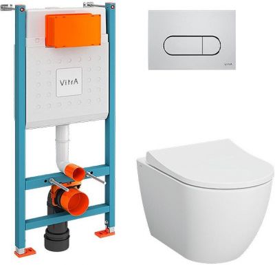 Комплект унитаза с инсталляцией Vitra Mia Round 9873B003-7201 с сиденьем Микролифт и клавишей смыва Хром глянцевый