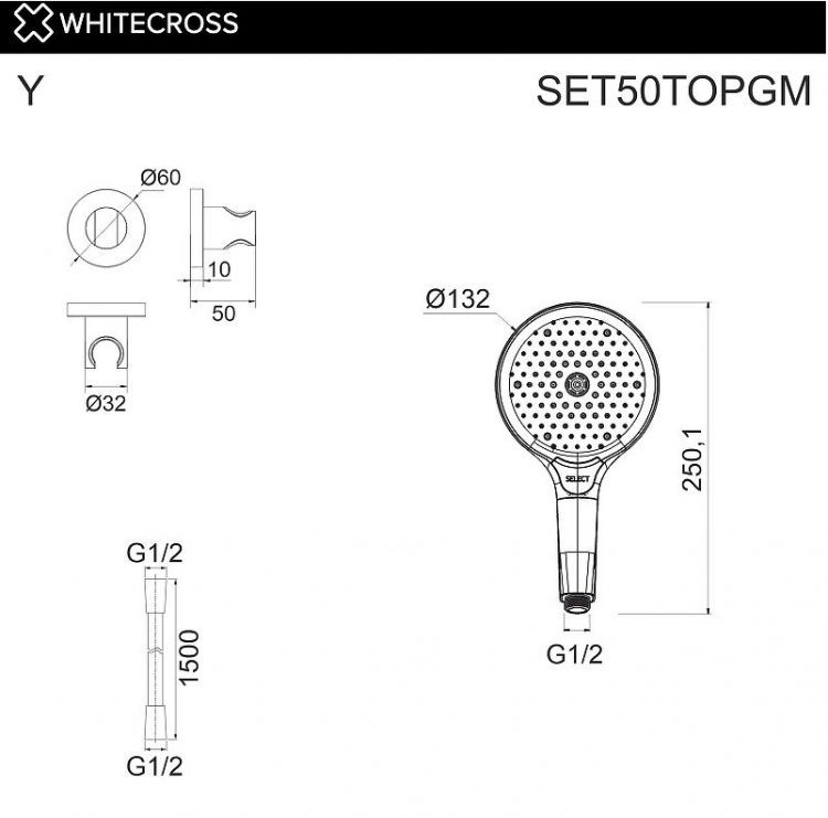 Душевой гарнитур Whitecross Y gunmetal SET50TOPGM цвет Оружейная сталь