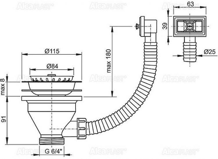 Выпуск для кухонной мойки Alcaplast A38 Нержавеющая сталь